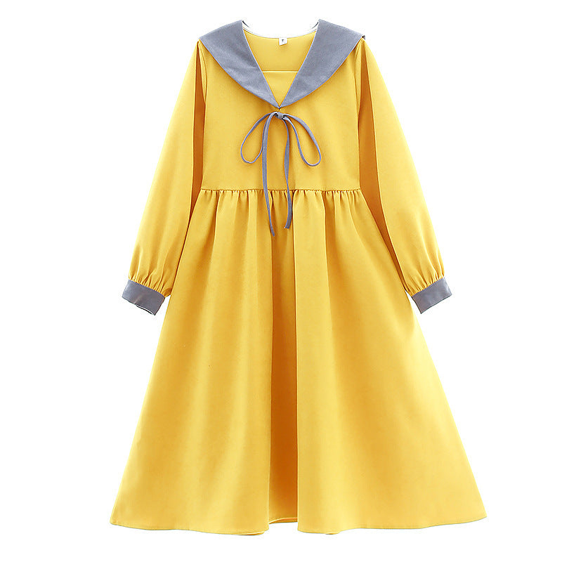 Women's Navy Loose-Fit Long Sleeve Dress with Collar