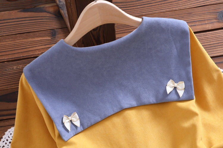 Women's Navy Loose-Fit Long Sleeve Dress with Collar