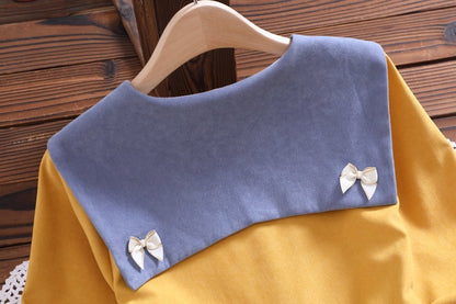 Women's Navy Loose-Fit Long Sleeve Dress with Collar