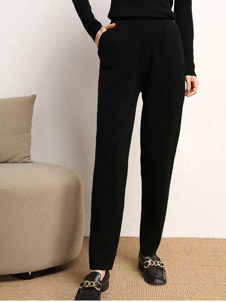 Women’s Thick Knit Wool Pants for Winter