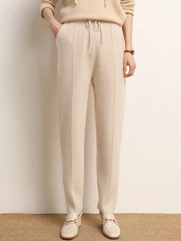 Women’s Thick Knit Wool Pants for Winter