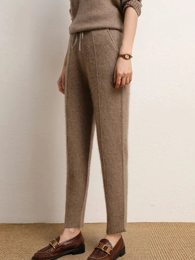 Women’s Thick Knit Wool Pants for Winter